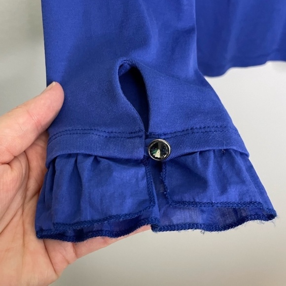 Marc Cain v neckline ruffle trim top in Atlantic blue - Picture 2 of 9